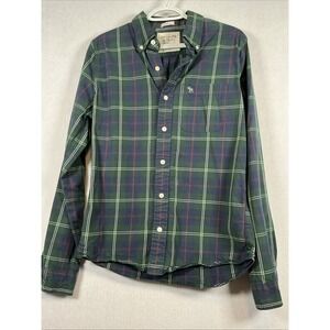 Abercrombie & Fitch Mens Cotton Blue Green‎ ButtonUp Long Sleeve Medium Preppy